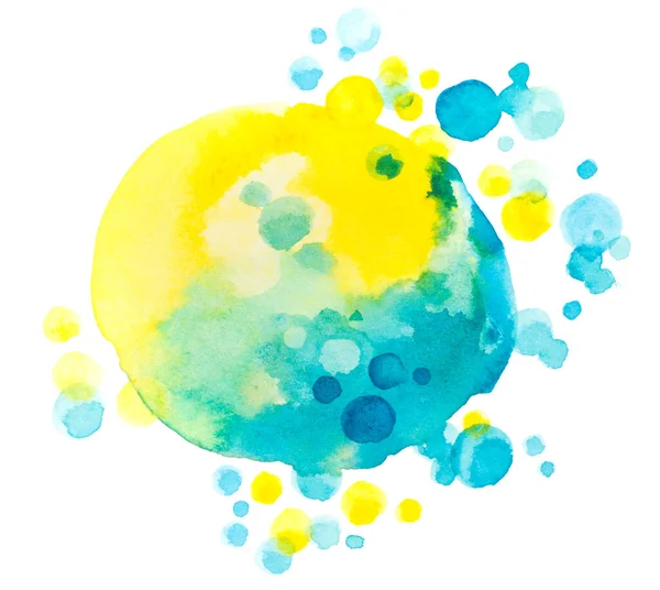 要旨水彩グラデーション青と黄色滴背景 — ストック写真