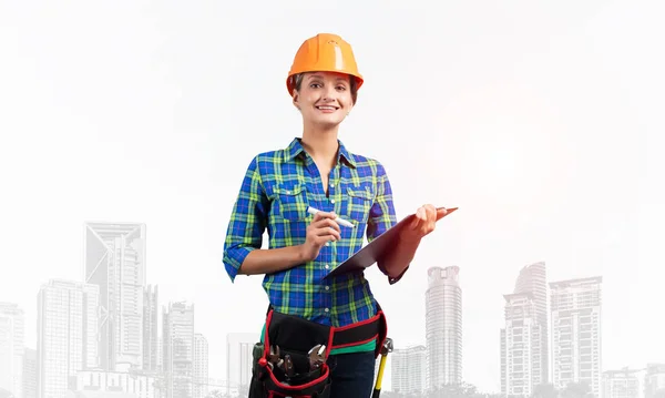Young Engineer Hardhat Standing Front — Stock Photo, Image
