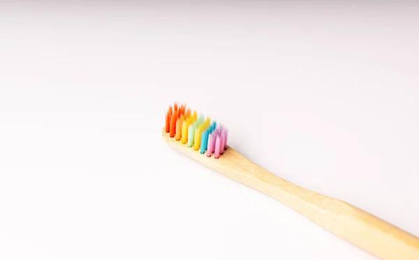 Regenboog Houten Tandenborstel Achtergrond Uitzicht — Stockfoto