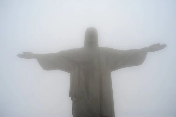 Rio Janeiro Jesus Sculpture Fog Weather — Stock Photo, Image