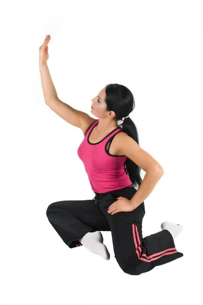 Mujer Haciendo Yoga Vista Fondo — Foto de Stock