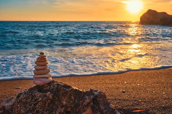 Koncepcja Równowagi Harmonii Kamienny Stos Plaży — Zdjęcie stockowe