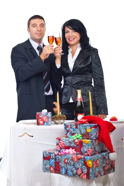 Couple Champagne Toast Celebrate Christmas — Stock Photo, Image