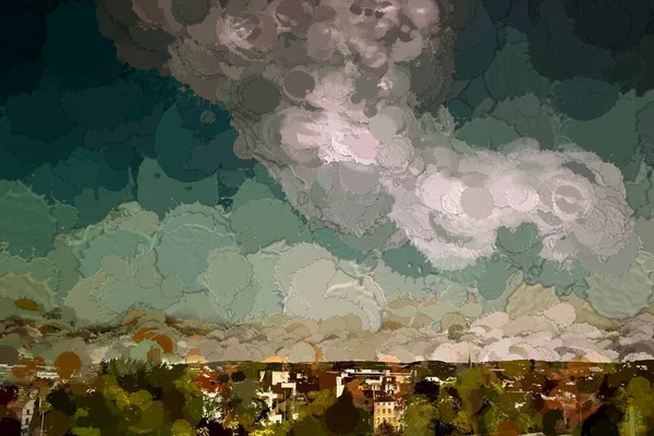 Schöner Wolkenverhangener Himmel Sommer Über Einer Stadt — Stockfoto
