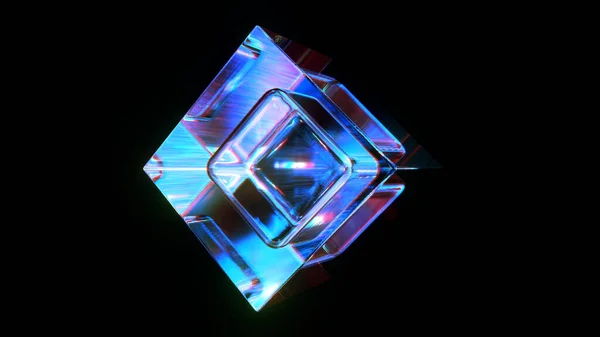 Рендеринг Абстрактный Куб Подробным Отражением Дисперсией — стоковое фото
