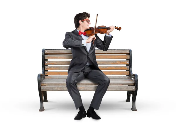 Giovane Uomo Affari Suona Violino — Foto Stock