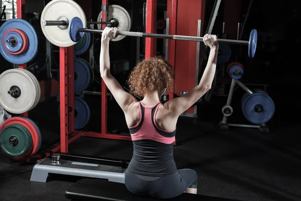 Woman Bodybuilder Engaged Barbell Gym — Stock Photo, Image