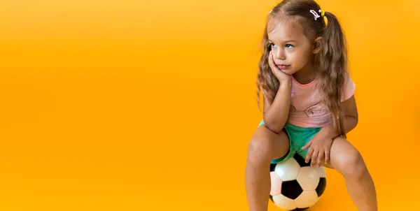 Authentic Cute Smiling Preschool Little Girl Classic Black White Soccer — Stock Photo, Image