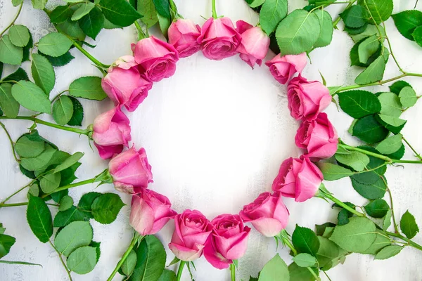Cercle Flatlay Cadre Fleurs Roses Roses — Photo