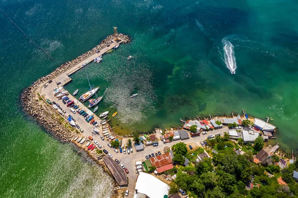 Vista Aerea Dall Alto Dal Drone Mare Porto Turistico Con — Foto Stock