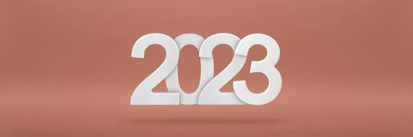 新年快乐2023问候模板 节日3D横幅 白色编号2023 红色背景 节日海报或横幅设计 新年快乐现代背景 — 图库照片