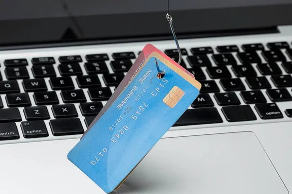High Angle Credit Card Hook Phishing — Stock Photo, Image