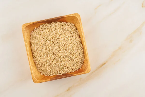 Brown Rice Wooden Bowl Marble Gluten Free Wholegrain Fodmap Diet — Stock Photo, Image