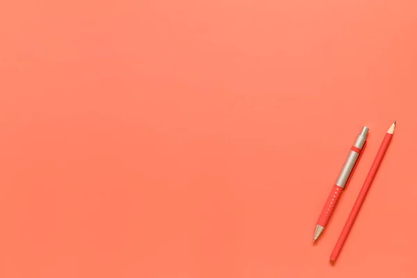 Zusammensetzung Schreibwaren Werkzeuge Rote Farbe — Stockfoto