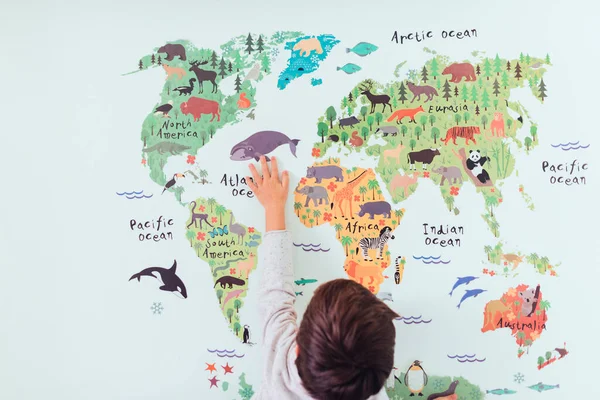 Niño Mirando Mapa Del Mundo — Foto de Stock
