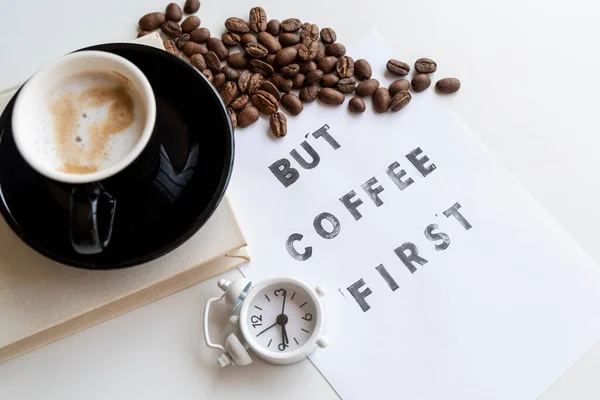 Café Primeira Citação Com Relógio — Fotografia de Stock