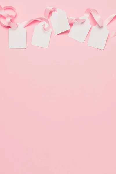 Білі Мітки Рожева Стрічка Верхній Фон Пробілом Текст — стокове фото