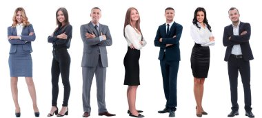 Sıraya dizilmiş başarılı iş adamları grubu.