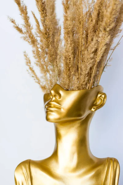 Жіноче Обличчя Текстурованими Гілками Золота Фігура Внутрішнє Оздоблення — стокове фото
