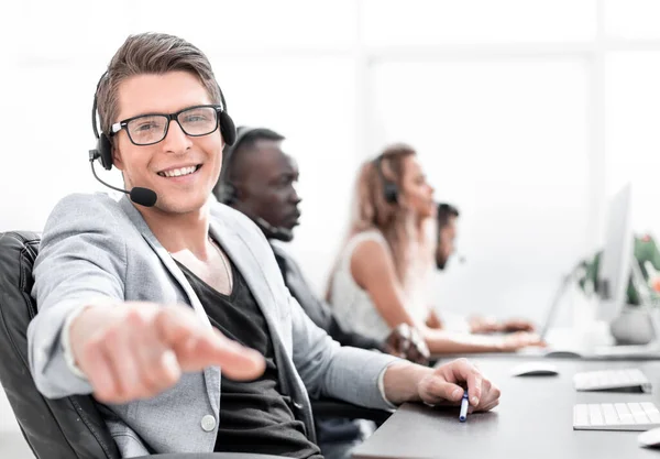 Operator Call Center Pointing You — Stock Photo, Image