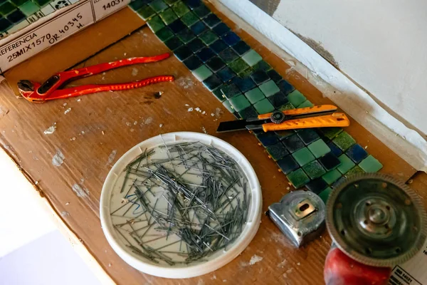 Tools Equipment Applying Mosaic Tile — Stock Photo, Image