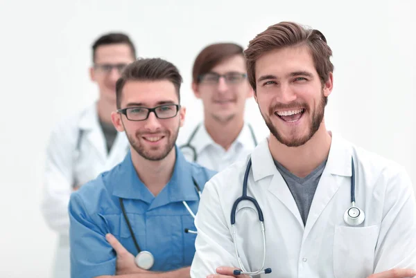 Grupo Médicos Bem Sucedidos Isoladas Branco — Fotografia de Stock