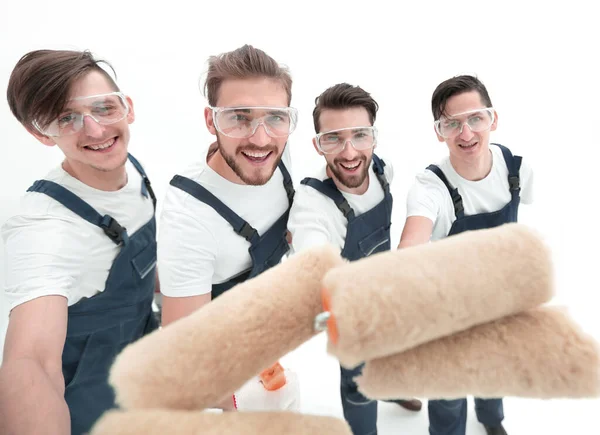 Closeup Team Builders Paint Rollers — Stock Photo, Image