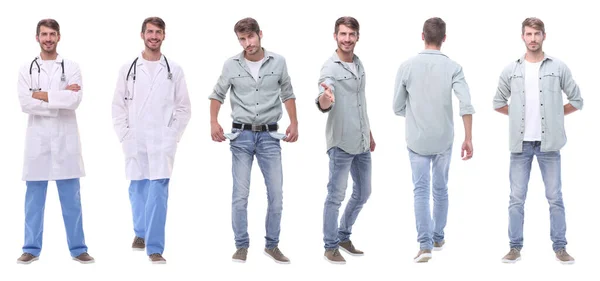 Collage Lekarz Młody Człowiek Izolowany Białym — Zdjęcie stockowe