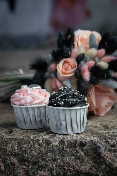 Cupcakes Style Grunge Crème Noire Rose — Photo