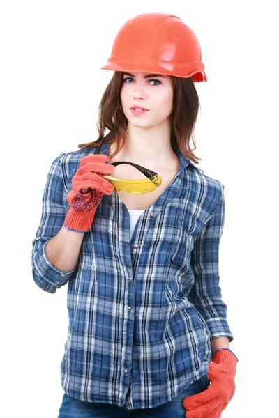 Young Smiling Worker Woman Isolated White Background — Stock Photo, Image