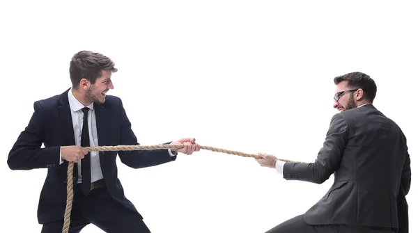 Two Businessmen Pulling Long Rope — Stock Photo, Image