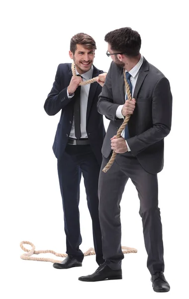 Two Businessmen Pulling Long Rope — Stock Photo, Image
