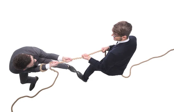 Dos Hombres Negocios Tirando Una Cuerda Larga —  Fotos de Stock