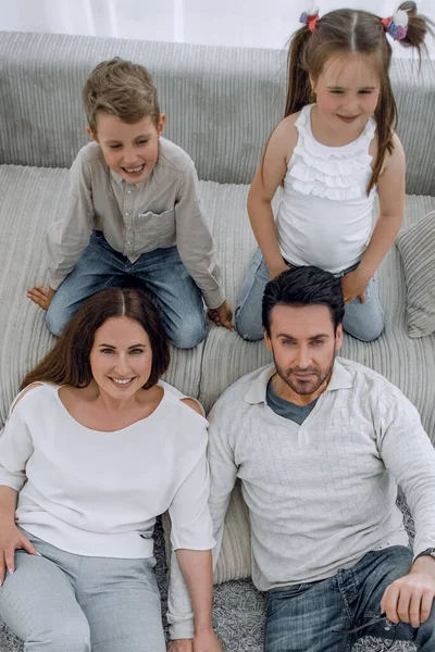 Översta View Portrait Lycklig Familj — Stockfoto