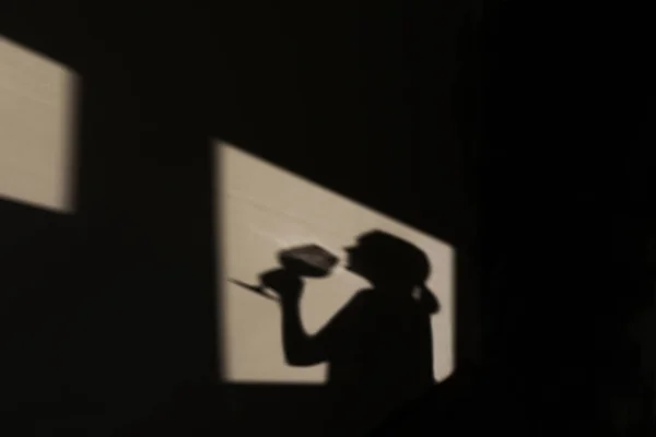 Sombra Parede Sommelier Feminino Com Copo Vinho Silhueta Uma Menina — Fotografia de Stock