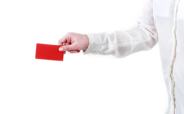 Image Young Beautiful Woman Showing Red Card — Stock Photo, Image