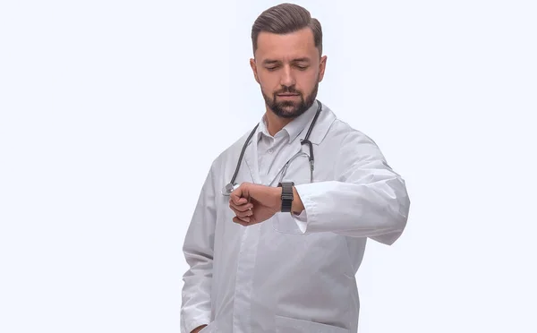 Повному Зростанні Лікар Дивлячись Його Наручний Годинник — стокове фото