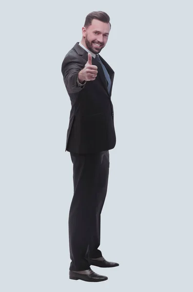 Full Length Successful Businessman Showing Thumbs — Stock Photo, Image
