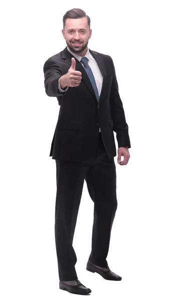 Повна Довжина Успішний Бізнесмен Показує Великі Пальці Вгору — стокове фото