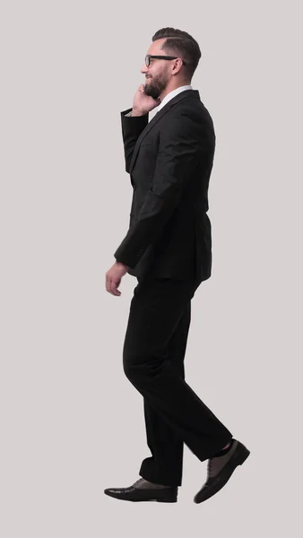 Homem Negócios Falando Seu Smartphone Isolado Branco — Fotografia de Stock