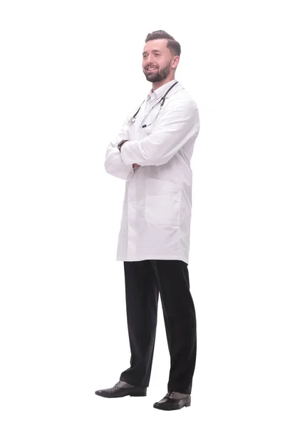 Full Growth Smiling Medical Specialist Inviting You — Stock Photo, Image