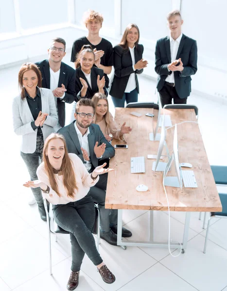 Top View Group Happy Employees Workplace — Foto de Stock