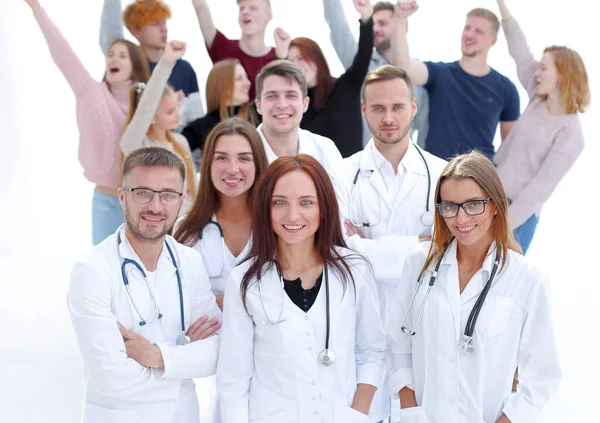 Duża Grupa Różnorodnych Specjalistów Medycznych Pokazujących Swój Sukces — Zdjęcie stockowe