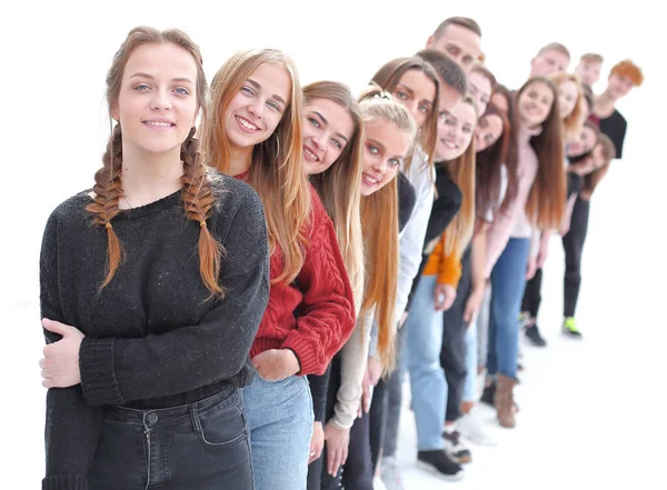 Beautiful Girl Leader Standing Front Her Friends — Stock Photo, Image