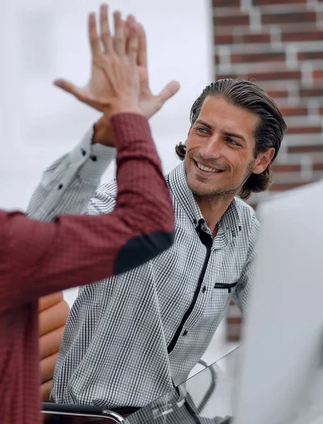 Happy Employees Giving Each Other High Five — Stock Photo, Image