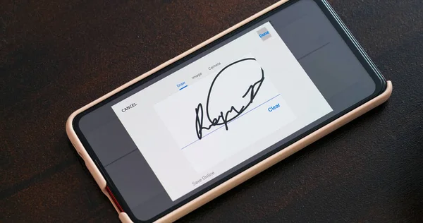 Elektronische Handtekening Met Telefoonscherm — Stockfoto