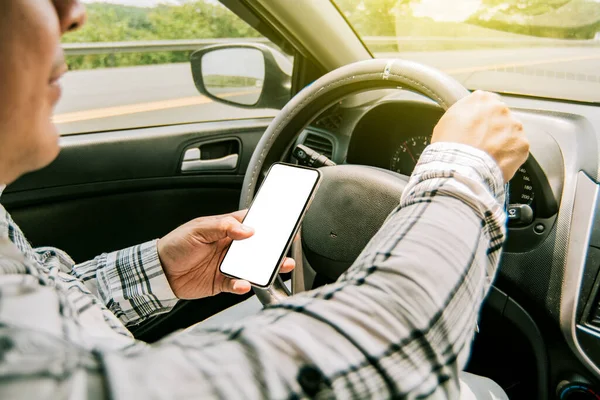 Man Using His Phone While Driving Person Holding Cell Phone — Stock Photo, Image