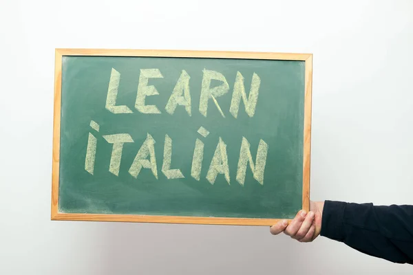 Tabule Nápisem Learn Italian Ručně Psaná Křídou — Stock fotografie