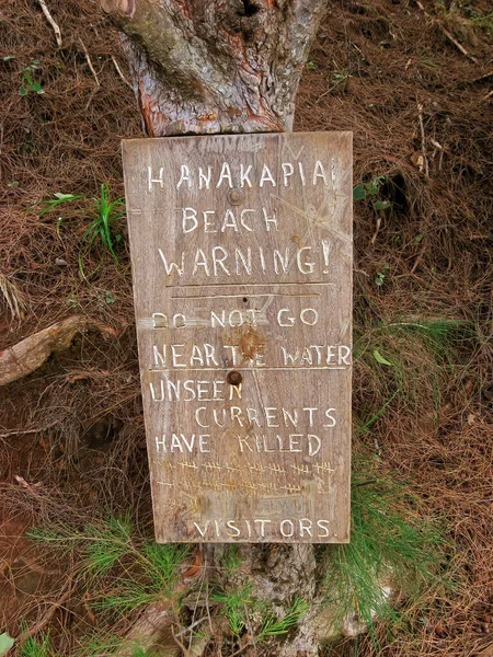 Hanakapiai Beach Trä Tecken Varning För Antalet Drunknande Döda Vid — Stockfoto