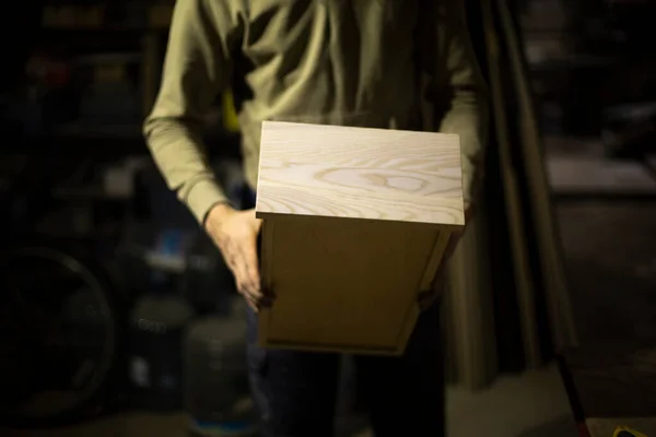 Krabice Dřevem Ruce Výroba Nábytku Desek — Stock fotografie